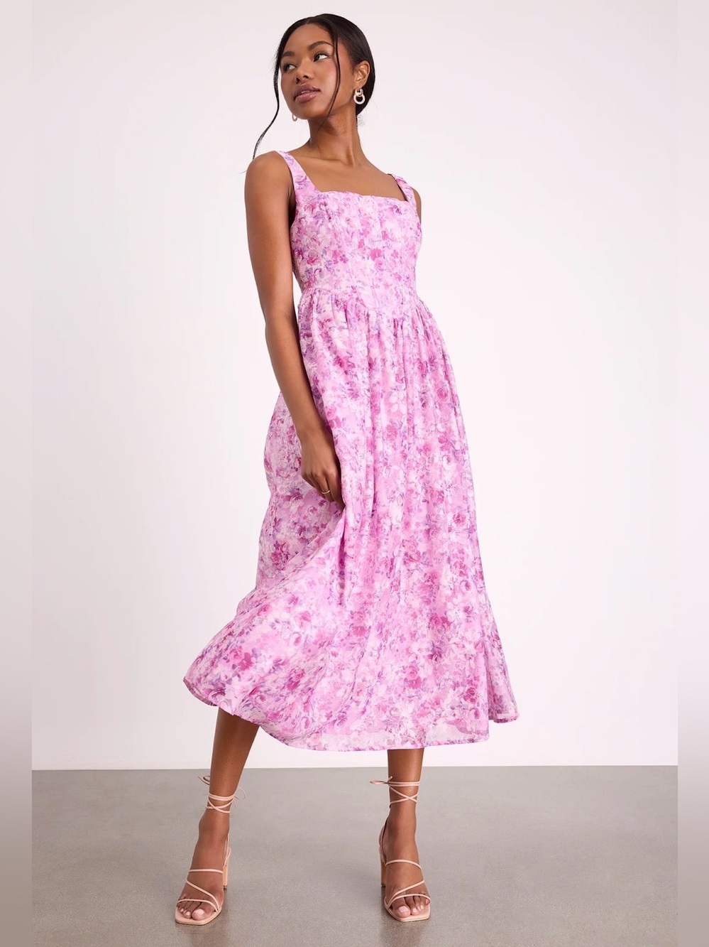 Lulus Colwyn Light Magenta Floral Jacquard Bustier Midi Dress Size Medium NWT